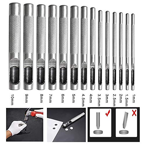 Leathe Punch Set Heavy Duty Round Hole Punch Set Leather Hole Tool,for Leather, Canvas (Silver, 12-pcs) - size: 12-pcs