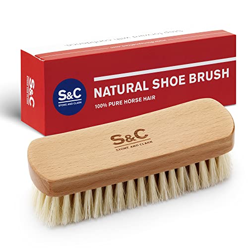 Premium Beige Horse Hair Brush - Horse Hair Shoe Brushes for Polishing, Cleaning & Buffing Leather Shoes - Boot Brush with Soft Bristles, Comfy Grip - Shoe Polish Brush Made of Beech Wood - color: Natural White