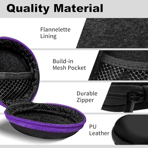 2Pack Round Earbud Case Portable EVA Carrying Case Storage Bag Cell Phone Accessories Organizer with Carabiner for Earphone, Earbud, Earpieces, SD Memory Card, Camera Chips, Black/Purple - color: A7-Round Black+Purple