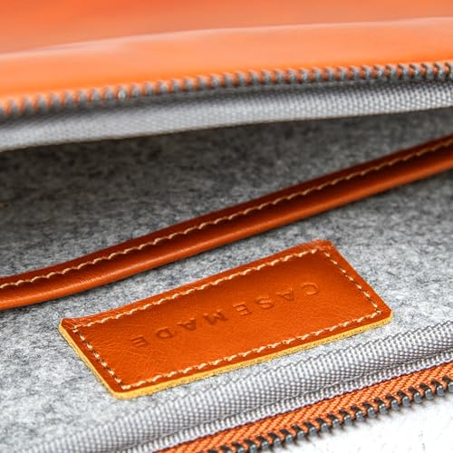Casemade Real Leather Laptop Case/Zipped Folio Bag with Inner Pocket & Wool Lining Compatible with Apple MacBook, HP, Dell, Asus, Levovo (14 Inch - Tan) - color: Tan, size: 14 Inch