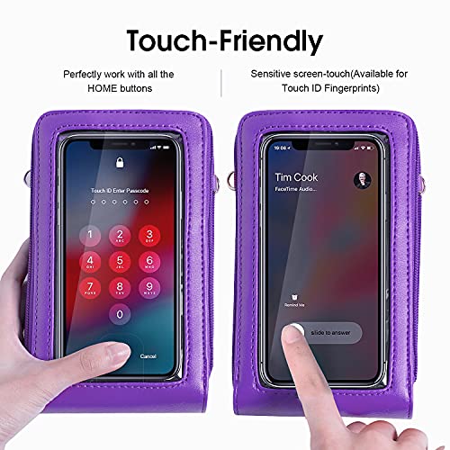 Crossbody Cellphone Purse Women Touch Screen Bag RFID Blocking Wallet Handbag Shoulder Strap - color: Purple-small, size: Small