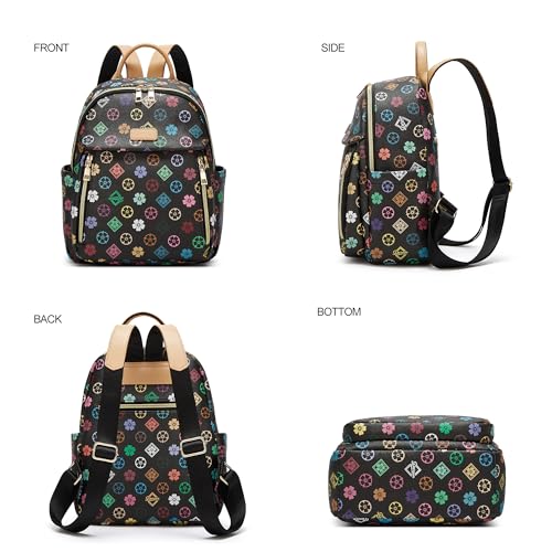 Makes Mini Backpack for Women, Small Casual Backpacks Daily Travel Bag 2pcs | Small Bookbag,Work Travel School PU Leather Shoulder Bag Mochilas Para Mujer Rucksack Gifts for Lady Girls Mother Wife - color: Triblack Flower