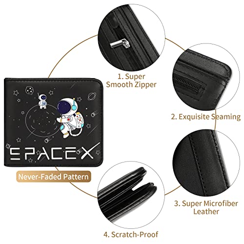 Teen Boys Cool Wallet-Men Mens Men'S Space Leather Credit Id Card Cash Holder Man Black Rfid Blocking Zipper Wallets With Coin Pocket Id Window Aesthetic Teen Boy Male Youth Guys - color: space