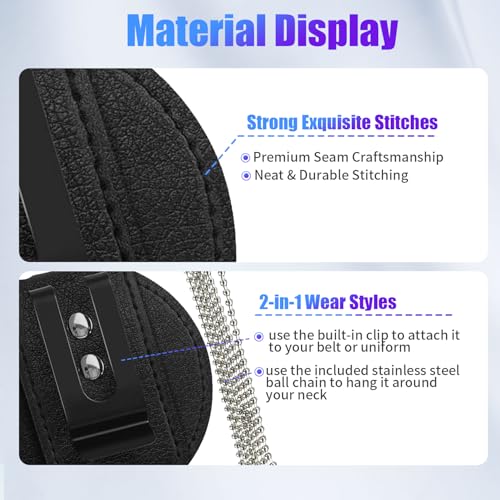 Genuine Leather Police Badge Holder with Belt Clip and Neck Chain | Universal Recessed Heavy Duty Badge Holder for Law Enforcement, Sheriff, Security Officer, Tactical Badge Case for Shield - size: Round