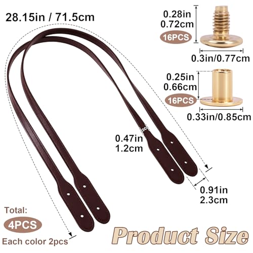 Winsyison 4pcs Leather Purse Band with Rivets, 28.15in, Navy & Brown | Adjustable, Wraps Mount Handbag Handles, Long Bag Belt, for Purse Handbag Shopping Tote Bags - color: Navy & Brown-4pcs