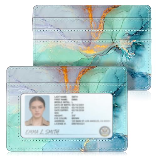 FINTIE Slim Minimalist Front Pocket Wallet RFID Blocking Credit Card Holder | Card Cases with ID Window for Men Women, emerald marble - color: emerald marble