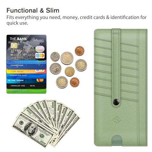 FINTIE Slim Credit Card Wallet Holder Change Pouch | RFID Blocking Business Cards Cases with Zipper Pocket for Cash, Coin, Receipt, Sage Green - color: Sage Green