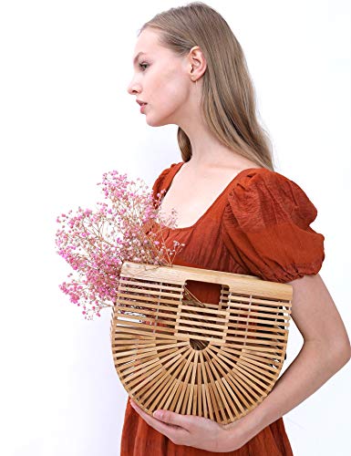 Miuco Womens Bamboo Handbag Handmade Large Tote Bag Straw Beach Bags | Beach Purse Size - size: Small