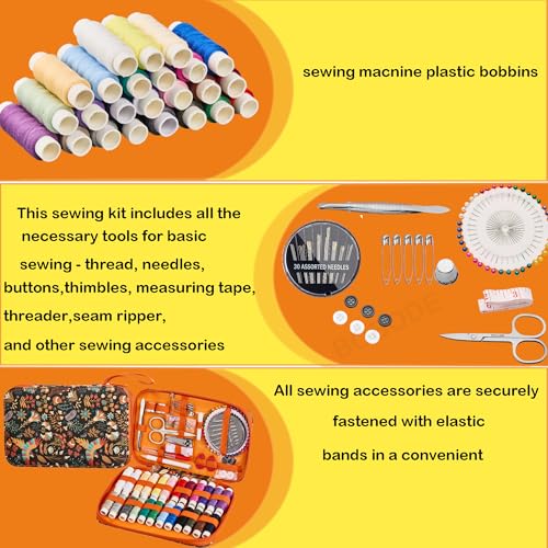 130 PCS Printing Travel Sewing Kit with Sewing Supplies Accessory | Boho Pattern Sewing Set with Zipper Sewing Case, Professional Beginners Sewing Kit for Adults,Emergency - color: 130PCS-FH