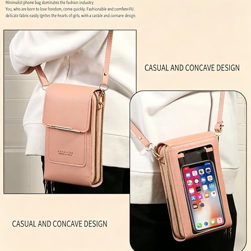 Touchscreen Phone Crossbody Bags for Women,Anti-Theft PU Leather Messenger Bag,RFID Blocking Small Mobile Phone Purse Wallet - color: Red