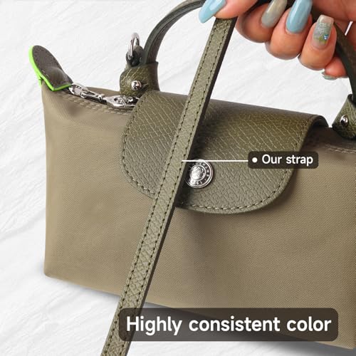 Purse Straps Replacement, Leather Handbag Crossbody Shoulder Strap Kit Adjustable for Mini Longcamp Tote Bag Women - color: Artichoke