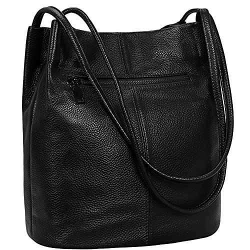 Iswee Soft Leather Tote Bucket Bag Hobo Shoulder Purse and Handbags Women | Large Size Roomy Pocketbooks Ladies Bag Everyday Bag Casual Work Travel Designer Hand Bag - color: Black