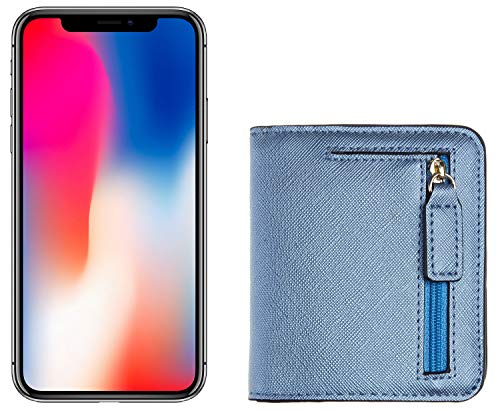 Toughergun Women’s Small Slim Leather Wallet with RFID Protection, Compact Bifold Mini Purse with Clear ID Window - color: CH Blue Gold