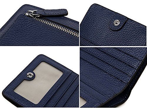 Small Leather Wallet for Women, Ladies Credit Card Holder RFID Blocking Women's Mini Bifold Pocket Purse - color: Navy Blue Rfid Blocking