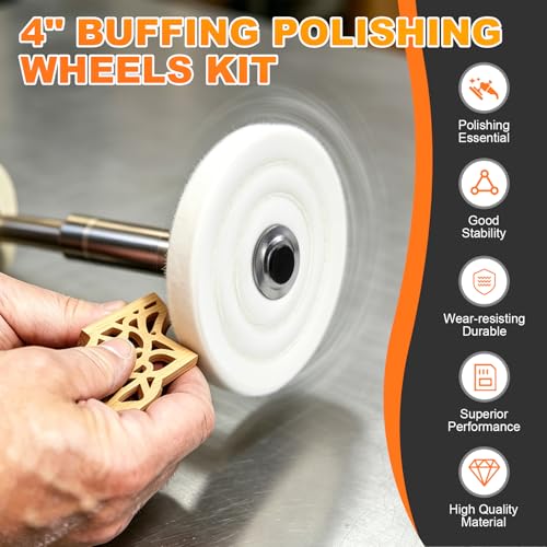 BURMONG 4” Metal Buffing & Polishing Wheel Kit for Drill with 1/4” Drill Adapter, 8PCS Set with 4 Cotton Polishing Wheels (1/2” Arbor Hole) & 3 Polishing Compounds for Aluminum & Metal