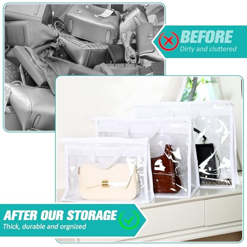 Chumia 20 Pack Dust Bags for Handbags Clear Handbag Storage Organizer, 3 Sizes Purse Storage Organizer for Closets Dust Cover Purse Protector Bag with Zipper and Handles with 25 Pcs S Hooks(White) - color: White
