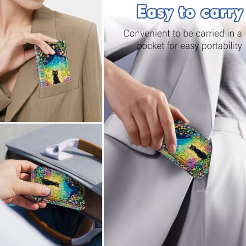 Business Card Holder, PU Leather Printing Business Card Case Pocket with Magnetic Shut, Portable Business Card Carrier Holder for Women or Men (Flower-Cat) - color: Flower-Cat