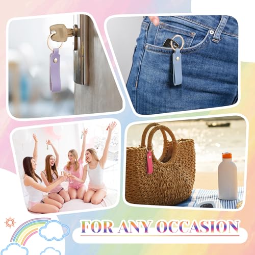 Wavyknot 100 Pcs PU Leather Keychain Blanks Bulk Laser Engraving Blanks Keychain Kit with Key Rings for DIY Key Chains Craft(3.7 x 0.7 Inches,Rainbow) - color: Rainbow, size: 3.7 x 0.7 Inches