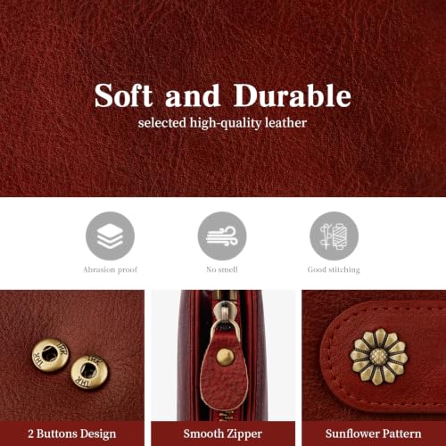 Full Real Leather Trifold Wallet for Women With RFID Blocking - color: a6-winered
