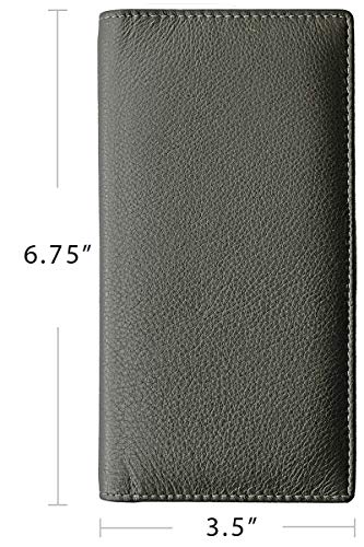 RFID Leather Checkbook Cover With Credit Card Slots and Pen Holder - color: Grey
