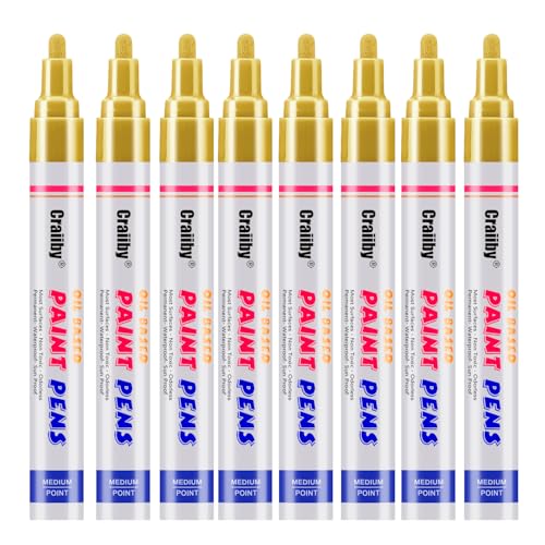 Gold Paint Markers, 8 Pack Oil-Based Waterproof Quick Dry Permanent Paint Pen Set for Rocks Painting, Wood, Fabric, Plastic, Canvas, Glass, Mugs, Metal, Tire, Stone, DIY Craft - color: Gold