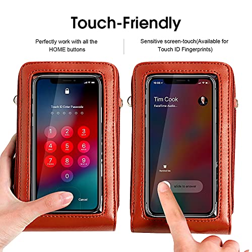 Crossbody Cellphone Purse Women Touch Screen Bag RFID Blocking Wallet Handbag Shoulder Strap - color: Brown-small, size: Small