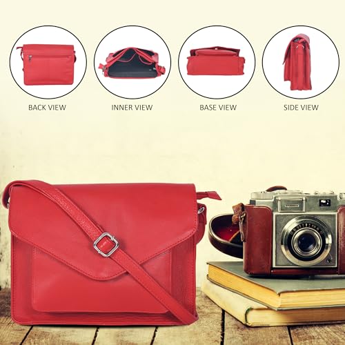 Ozora Genuine Leather Crossbody Purse for Women, Shoulder Bag - color: Red Ndm