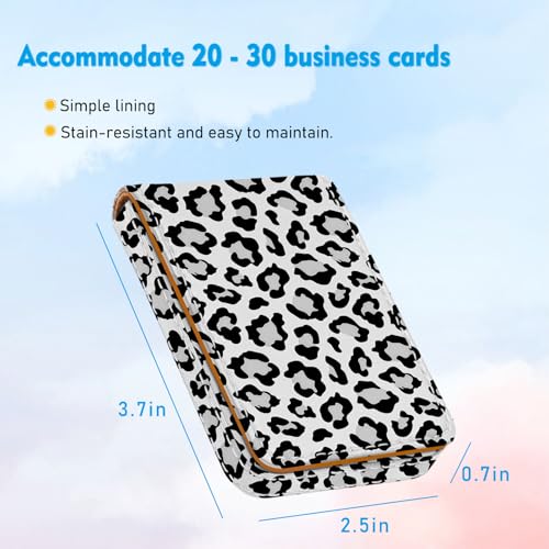 Business Card Holder, PU Leather Printing Business Card Case Pocket with Magnetic Shut, Portable Business Card Carrier Holder for Women or Men (Leopard-White) - color: Leopard-White