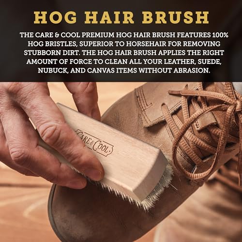 Care & Cool Suede & Nubuck Cleaning Kit, Hog Hair Brush & Eraser, 2-Piece | Lift Dirt, Erase Marks & Revive Nap with Dry Care; 100% Hog Hair Brush & Rubber Eraser; For Shoes, Boots, Bags & Jackets