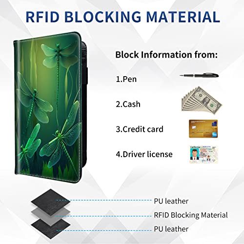 Checkbook Cover - PU Leather Standard Duplicate Register Check Card Book Holder Wallet with RFID Blocking Function for Girl Men Women, Green Dragonfly - color: Green Dragonfly