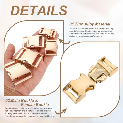 HARFINGTON Metal Quick Side Release Buckles Zinc Adjustable Quick Release Buckle Replacement Snaps Clips Clasps - color: Light Gold, size: 5/8"(16.2mm)