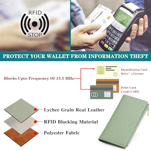 GOIACII Slim Wallets for Women Rfid Blocking Leather Wallet Green - color: C04 Green