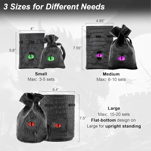 Haxtec Dragon Dice Bag, PU Leather Pouch with 3D Glass Dragon Eye | Drawstring, DND Dice Bag, For Dungeons & Dragons, D&D Gifts for Dragon Gamer and Lovers, Small, Patent D893867 - color: Green, size: Small