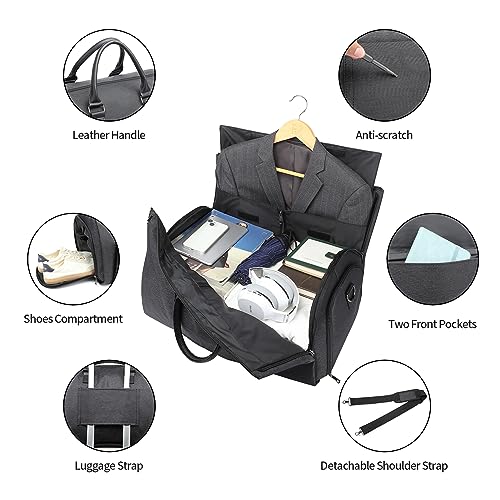 seyfocnia Convertible Travel Garment Bag,Carry on Garment Duffel Bag for Men Women - 2 in 1 Hanging Suitcase Suit Business Travel Bag - color: Grey