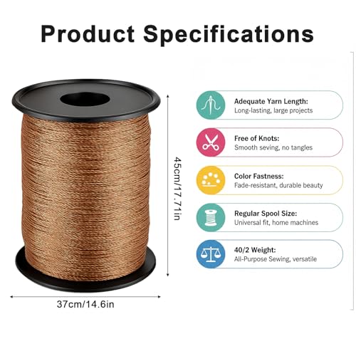 164 Yds Brown Thread Upholstery Thread Bonded Nylon Threads Extra Strong Leather Sewing Threads for Sewing Machines Denim Heavy Fabric DIY Crafts