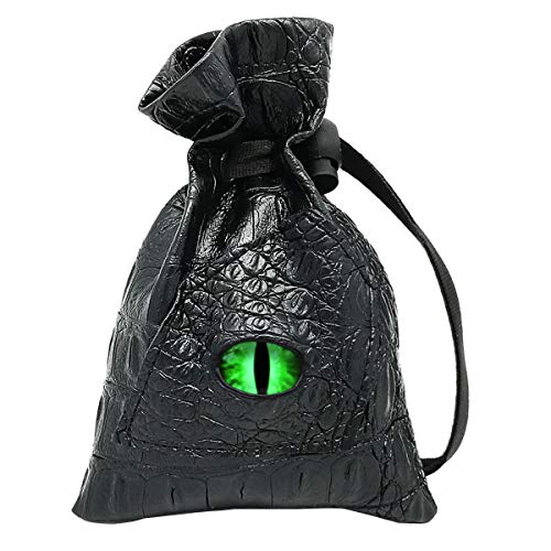 Haxtec Dragon Dice Bag, PU Leather Pouch with 3D Glass Dragon Eye | Drawstring, DND Dice Bag, For Dungeons & Dragons, D&D Gifts for Dragon Gamer and Lovers, Small, Patent D893867 - color: Green, size: Small