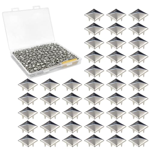500PCS 10mm Pyramid Studs for Clothing,Silver Square Studs and Spikes with Awl and Screwdriver, Metal Studs for Punk Rock Jewelry Crafts, Clothes, Leather, and Accessories - size: 500PCS