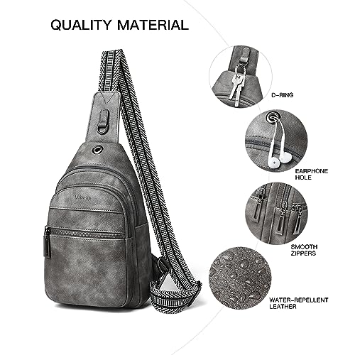 LATMAP 7L Sling Bag For Women Faux Leather Anti Theft Small Casual Daypack Backpack Fanny Pack Crossbody Chest Bags Purse Waterproof Dark Grey - color: Dark Grey