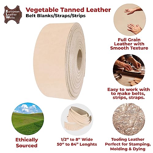 ELW Leather Strap, 10-11 Oz, 0.5 inch Wide x 50", Cowhide Veg Tan Leather Belt Blank, Leather Strips, Tooling Leather, Tan Straps for Crafts, Belt Making & Crafting Blank Hide - color: 10-11 Oz. (4-4.4mm), size: 1/2"x50"