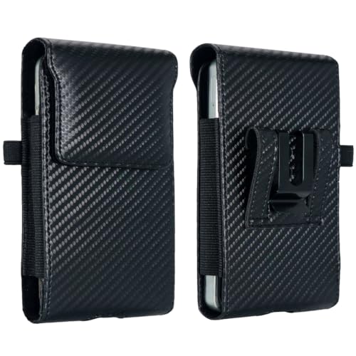 Holster Pouch for Galaxy Z Fold 8 with Belt Clip & Card Holder, Luxury Carbon Fiber Leather Vertical Holster Case (Black)