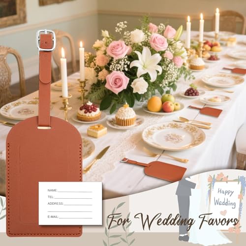 24 Pack Leather Luggage Tag Brown Wedding Favors Bulk Travel Tag - color: Brown