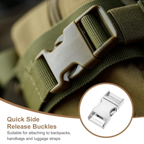 HARFINGTON Metal Quick Side Release Buckles Zinc Adjustable Quick Release Buckle Replacement Snaps Clips Clasps - color: Silver, size: 1-1/2"(38mm)