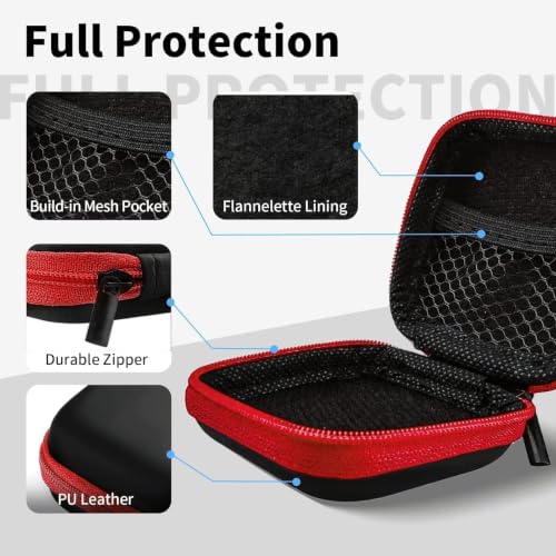 1 Pack Square Earbud Case Storage Bag with Carabiner, Red | Portable EVA Carrying Case, For Wired/Wireless Headphones, SD Card Storage, Camera Chip - color: C5-square red