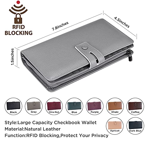 Itslife Womens Wallet,Large Capacity RFID Blocking Leather Wallets Credit Cards Organizer Ladies Wallet with Checkbook Holder - color: Grey blue