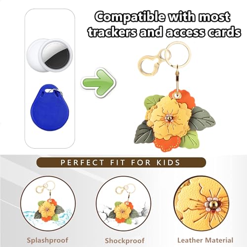 BORKUANA PU Leather Keychain holder Protective Case Compatible with AirTag - color: Begonia Flower B