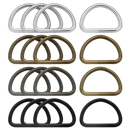 1.5" Metal D-Rings, D-Shaped Buckles for DIY Craft, Bag Strap & Purse Repair - color: Mixed Color X 16 Pcs