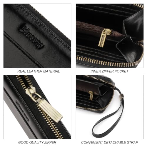Real Leather Wristlet Wallet Women With RFID Blocking(ypblack) - color: b1-Oiled leather black