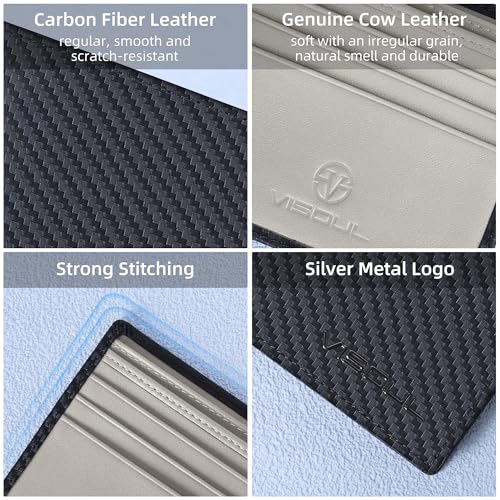 VISOUL Mens Carbon Fiber Leather Bifold Wallet with 2 ID Windows, RFID Blocking Wallet with 2 Money Compartments, Stylish Two-tone Back Pocket Wallet for Men (Black+Light Gray) - color: Black+Light Gray