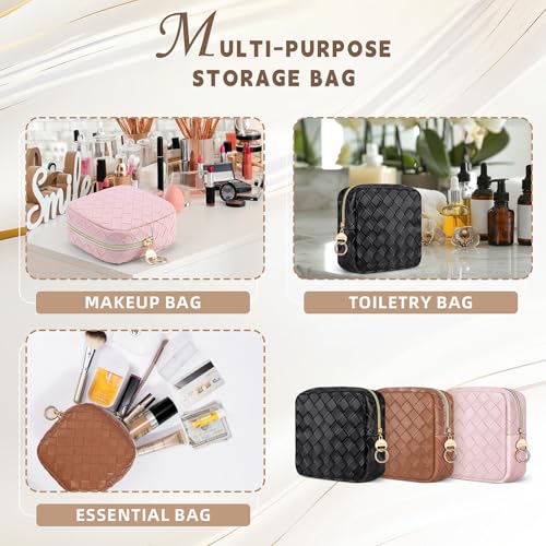 5.5" Small Makeup Bag for Purse, PU Leather Mini Cosmetics Bag with Ring Buckle, Portable Small Travel Makeup Pouch for Women, Birthday/Wedding/Christmas Gifts (Large Plaid, Brown) - color: Large Plaid Brown-5.5 inch