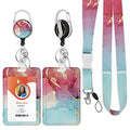 ID Badge Holder with Lanyard,Retractable ID Badge Card Holders Detachable Neck Lanyard Strap with Badge Reel and Vertical ID Holder for Nurse Students Teachers Office Staff(Marble Cyan Red Golden) - color: Marble Cyan Red Golden
